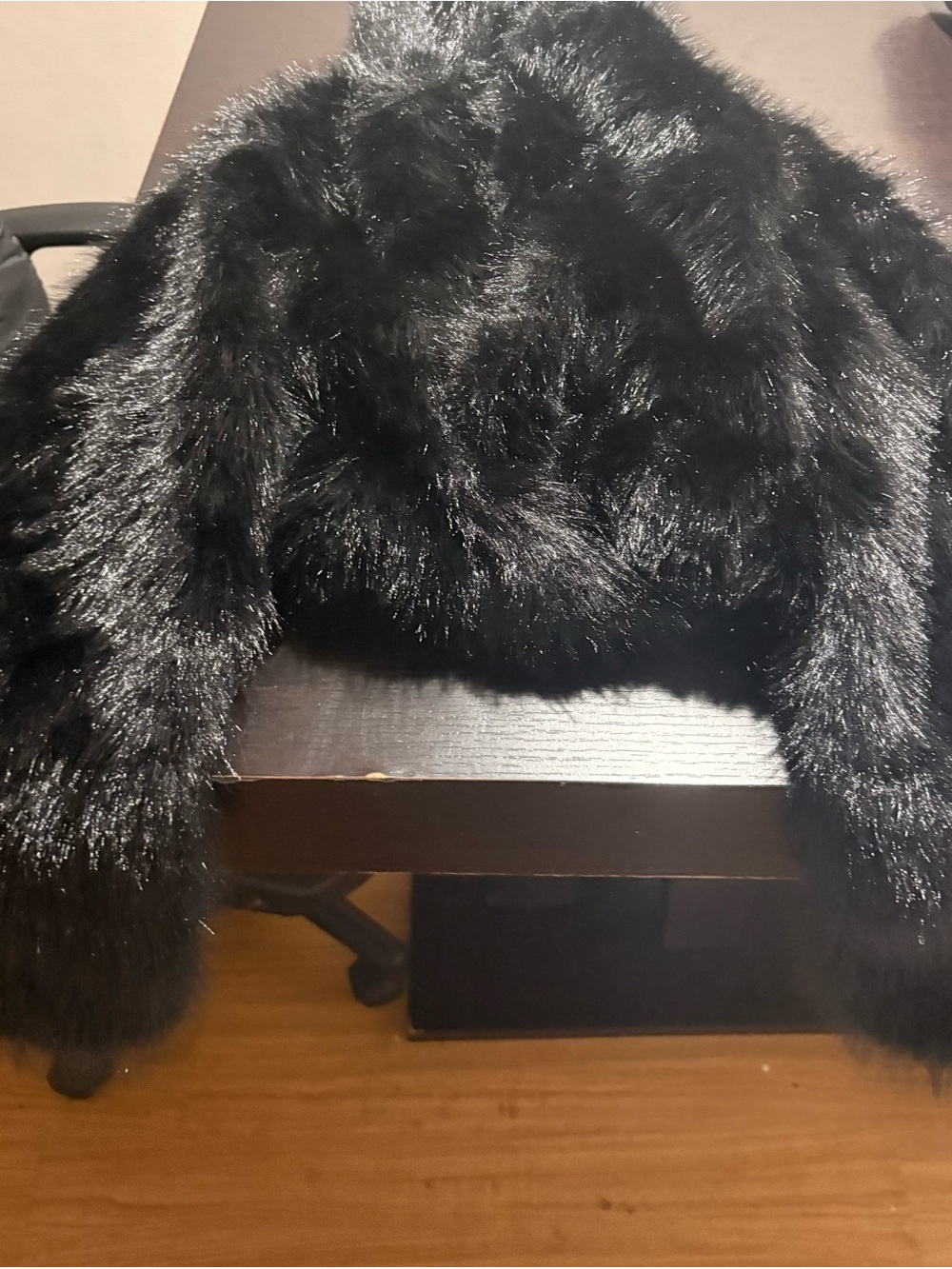Plush Black Faux Fur Cropped Teddy Jacket